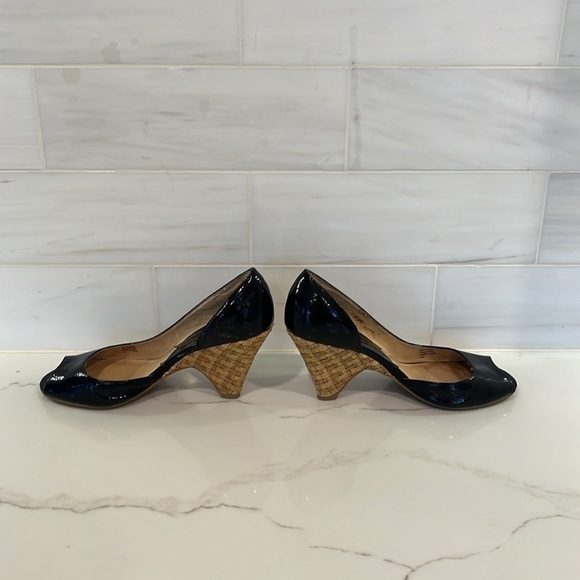 Michael Kors Patent Leather Peep Toe Woven Wedge Heel Shoes - Picture 8 of 12